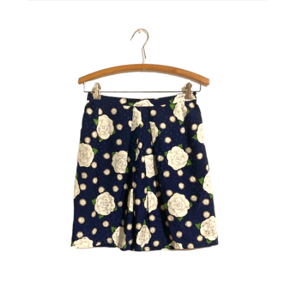 VINTAGE Navy Floral SILK Mini Skirt - 80's Blue Iridescent Skirt - Size 4 - Picture 3 of 6